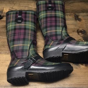 L.L Bean Wellie Plaid Buckle Rain Boots NWOT